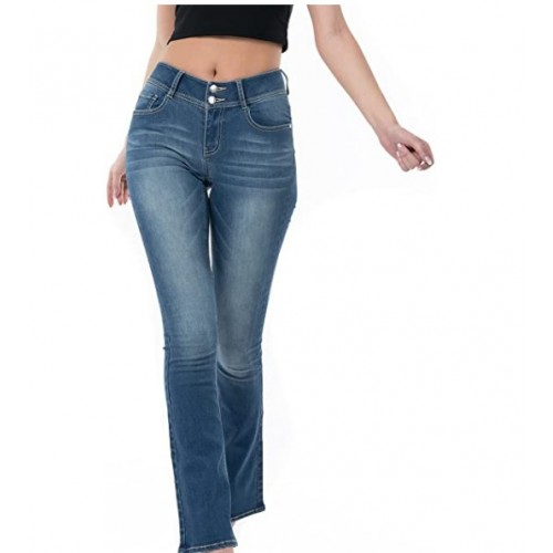 Blue Women's Classic Middle Rise Shaping Straight Jeans, Super Comfy Stretch Denim Pants Blue Women's Classic Middle Rise Shaping Straight Jeans, Super Comfy Stretch Denim Pants