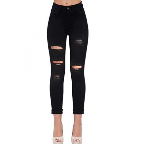 Black (T015) Women's High Waisted Ripped Skinny Jeans Distressed Slim Fit Stretchy Juniors Denim Pants Black (T015) Women's High Waisted Ripped Skinny Jeans Distressed Slim Fit Stretchy Juniors Denim Pants