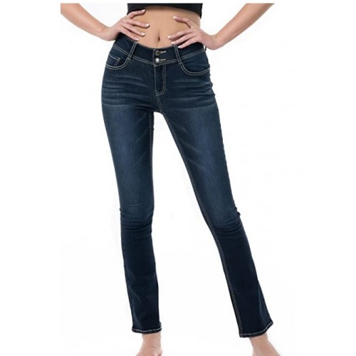 Dark Blue Women's Classic Middle Rise Shaping Straight Jeans, Super Comfy Stretch Denim Pants Dark Blue Women's Classic Middle Rise Shaping Straight Jeans, Super Comfy Stretch Denim Pants