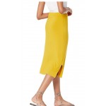 Dark Yellow Women's Pull on Knit Midi Skirt Dark Yellow Women's Pull on Knit Midi Skirt
