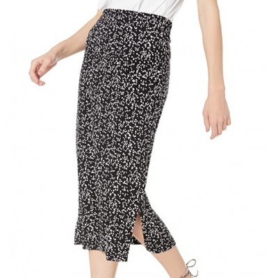Black/White, Abstract/Animal Women's Pull on Knit Midi Skirt