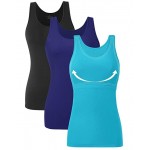 Black/Dark Blue/Aqua Women Cotton Tank Tops Shelf Bra Soft Scoop Neck Tank Top Ladies Undershirts 3-Pack