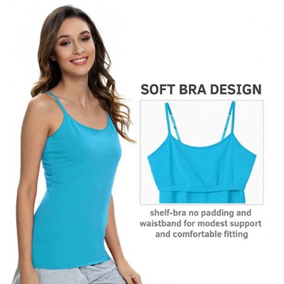 Black/Gray/Blue  A-3pack Cotton Camisole Adjustable Strap Tank Tops with Shelf Bra Stretch Undershirts