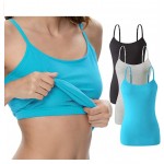 Black/Gray/Blue  A-3pack Cotton Camisole Adjustable Strap Tank Tops with Shelf Bra Stretch Undershirts Black/Gray/Blue  A-3pack Cotton Camisole Adjustable Strap Tank Tops with Shelf Bra Stretch Undershirts