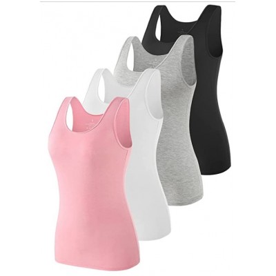 4 Pack-black/Gray/White/Pink Elastic Tank Tops for Women Undershirts Pack of 4 Slim-Fit
