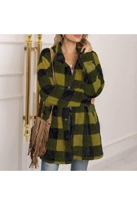 Womens Plaid Faux Shearling Coat Warm Lapel Coat Winter Sherpa Open Front Button Jacket