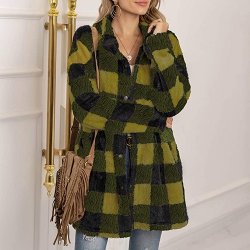 Womens Plaid Faux Shearling Coat Warm Lapel Coat Winter Sherpa Open Front Button Jacket Womens Plaid Faux Shearling Coat Warm Lapel Coat Winter Sherpa Open Front Button Jacket