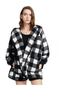 Women Loose Open Front Fuzzy Hoodies Cardigan Long Sleeve Faux Fur Winter Cardigan Coat With Pockets