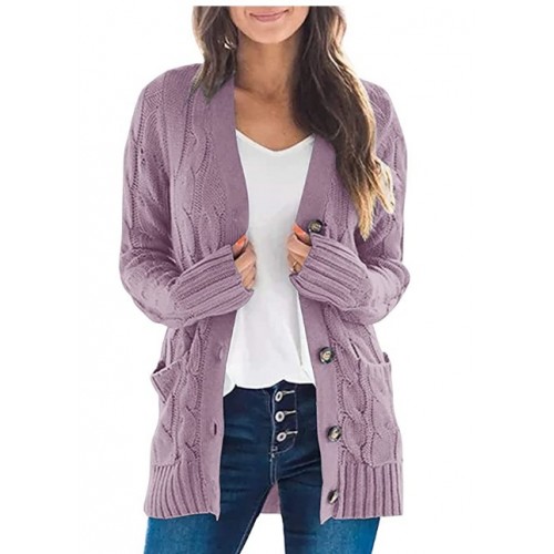 Women's Long Sleeve Cable Knit Sweater Open Front Cardigan Button Loose Outerwear  Women's Long Sleeve Cable Knit Sweater Open Front Cardigan Button Loose Outerwear