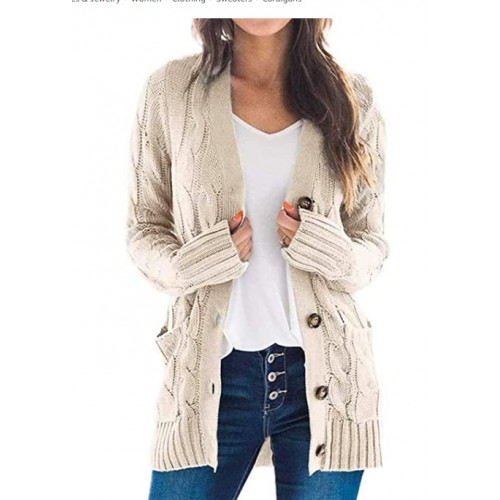 Women’s Long Sleeve Open Front Knitted Cardigan Sweater Button Down Chunky Outwear Coat Women’s Long Sleeve Open Front Knitted Cardigan Sweater Button Down Chunky Outwear Coat