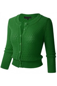 Womens Button Down 3/4 Sleeve Cropped Knit Cardigan Crochet Sweater 