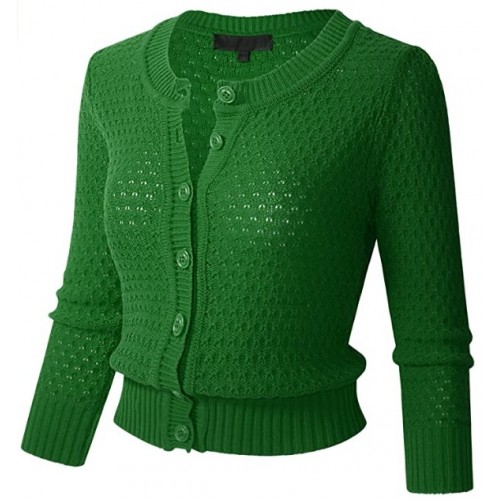 Womens Button Down 3/4 Sleeve Cropped Knit Cardigan Crochet Sweater  Womens Button Down 3/4 Sleeve Cropped Knit Cardigan Crochet Sweater