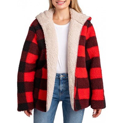 Women's Oversized Fuzzy Teddy Open Front Cardigan Coat