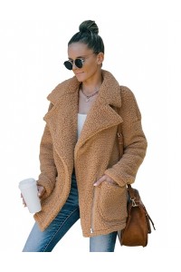 Women's Coat Casual Lapel Fleece Fuzzy Faux Shearling Zipper Coats Warm Winter Oversized Outwear Jackets