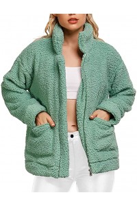 Women's Coat Casual Lapel Fleece Fuzzy Faux Shearling Zipper Coats Warm Winter Oversized Outwear Jackets