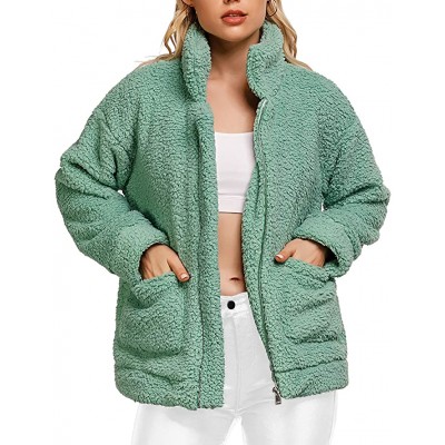 Women's Coat Casual Lapel Fleece Fuzzy Faux Shearling Zipper Coats Warm Winter Oversized Outwear Jackets